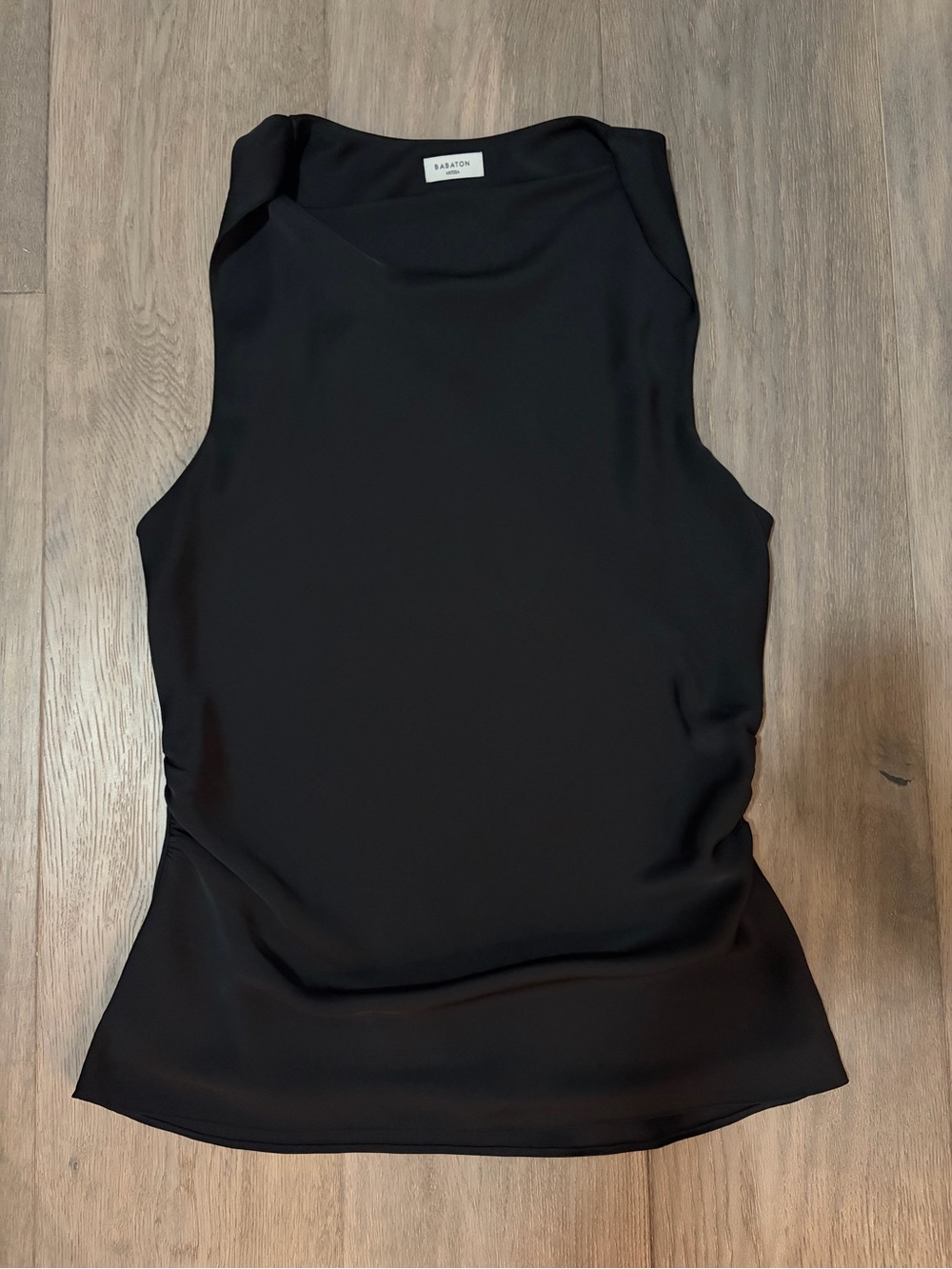 Babaton Black Sleeveless Crewneck Satin Top
